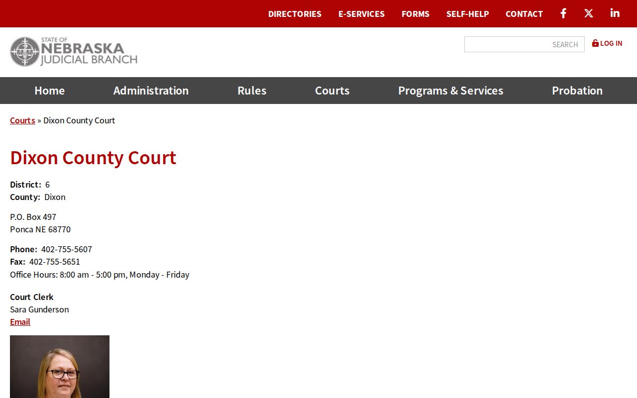 Dixon County Court contact and bench warrant record route