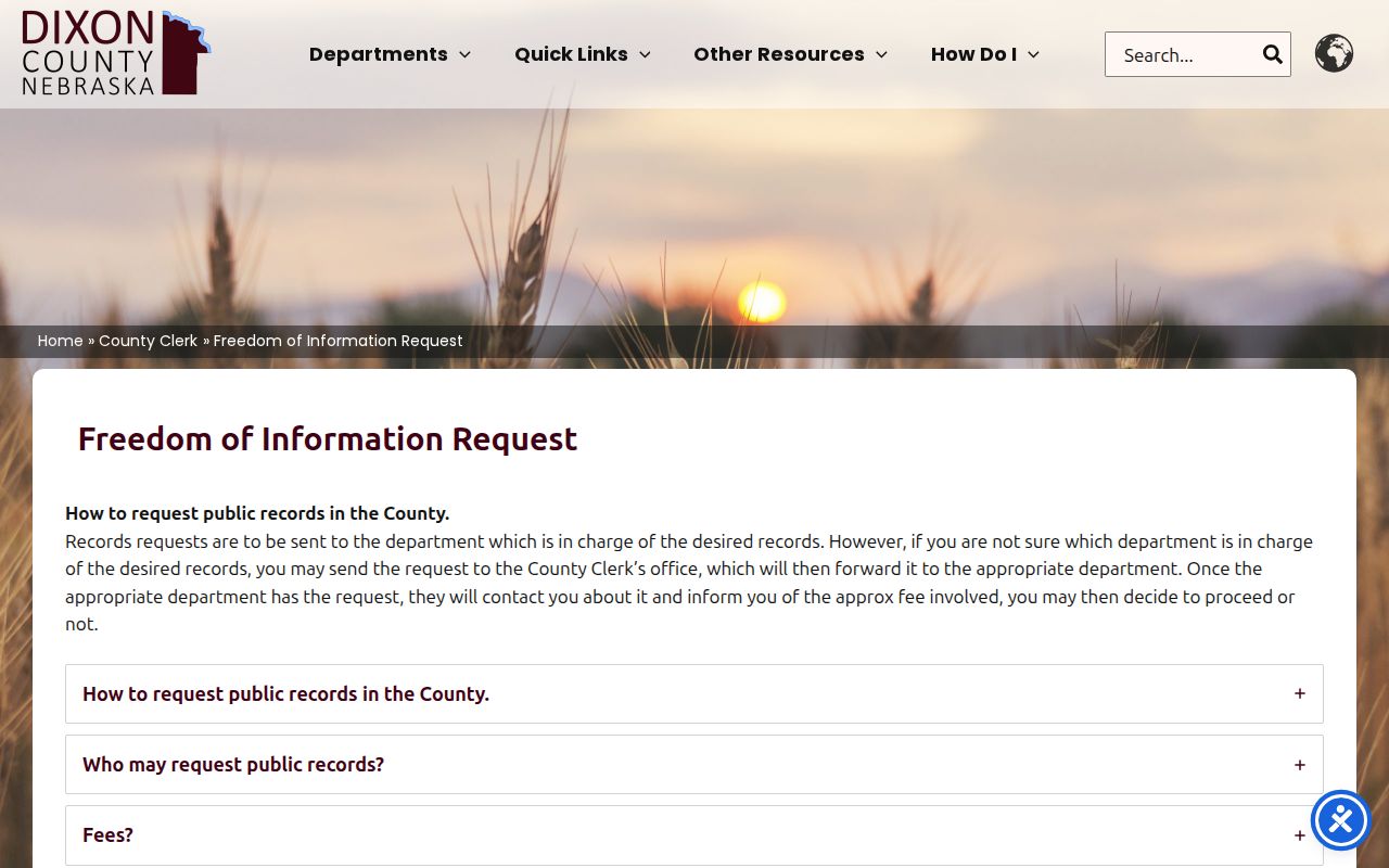 Dixon County public-records request instructions for warrant information
