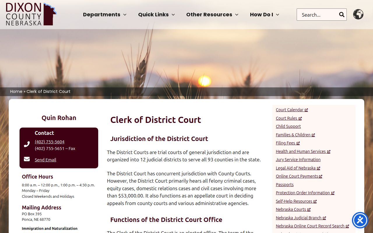 Dixon County District Court clerk and warrant record duties