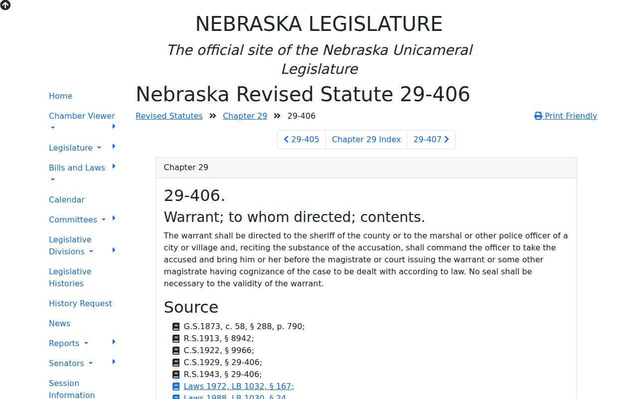 Nebraska warrant direction statute for Dixon County arrest records