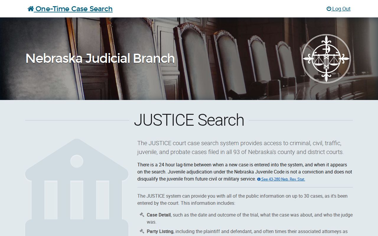 Dixon County warrant search through the Nebraska JUSTICE case search