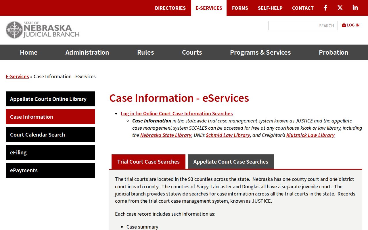 Nebraska statewide case access for Dixon County warrant records